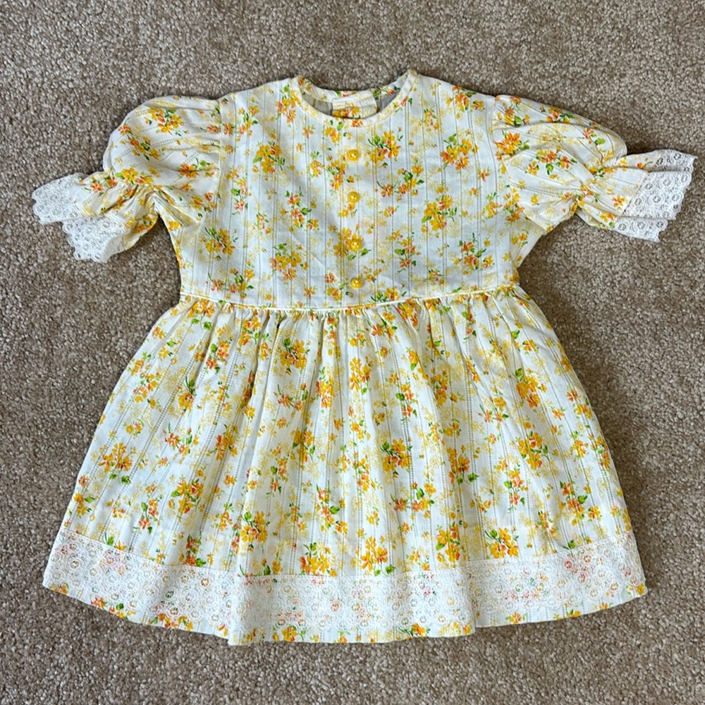 Vintage Toddle Time JC Penny Penn-Prest Yellow Floral Lace Dress Girls Size 3T